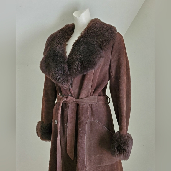 Vintage A&F Originals New York Brown Suede Penny Lane Full Length Overcoat - Picture 6 of 11